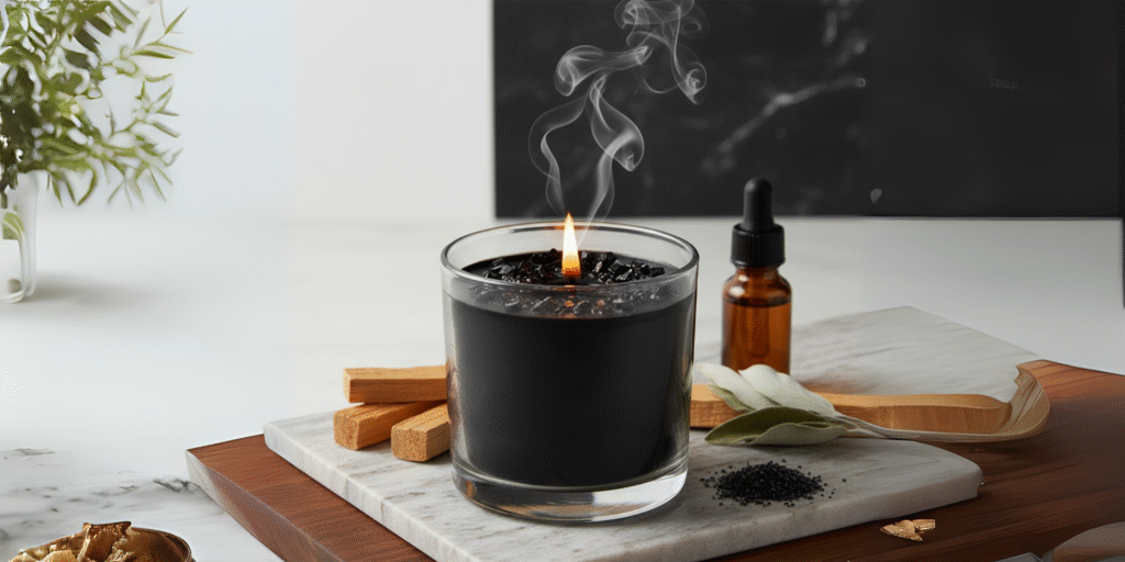 Black Tourmaline Crystal Candle